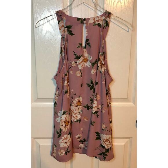 Torrid Size 0 (Large/12) Georgette Pleated Goddess Neck Tank Lavender w/ Florals - Picture 6 of 6